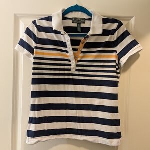 Ralph Lauren Navy and White Striped Polo Size M